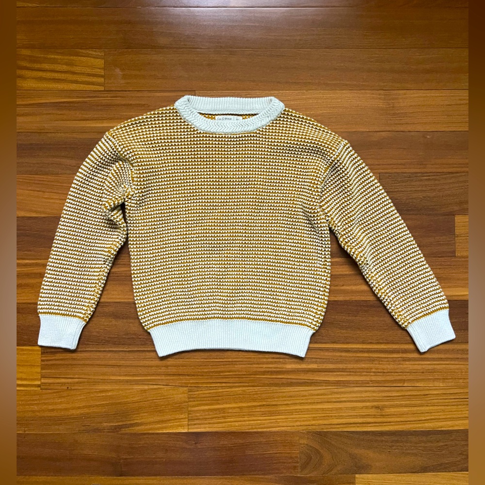 Fin & Vince Kids’ Yellow and White Knit 100% Organic Cotton Sweater